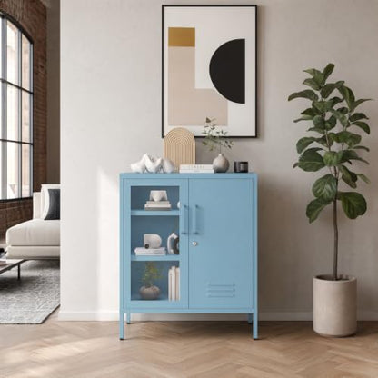 Lockable Metal Storage Cabinet Locker Adjustable Shelves, Multifunctional Versatile Storage Lockers, Easy Assembly Durable Metal Sideboard Furniture for Bedroom Home Office Blue - color: Blue, style: 33"H-Locker-BT