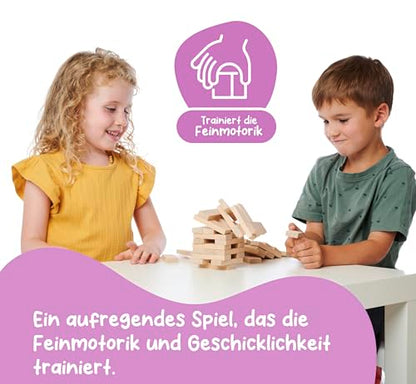 Eichhorn Stacking Game, Skill Game for The Whole Family, Balance Tower Made of Untreated Wood, Wobble Tower 54 Pieces, Suitable from 5 Years