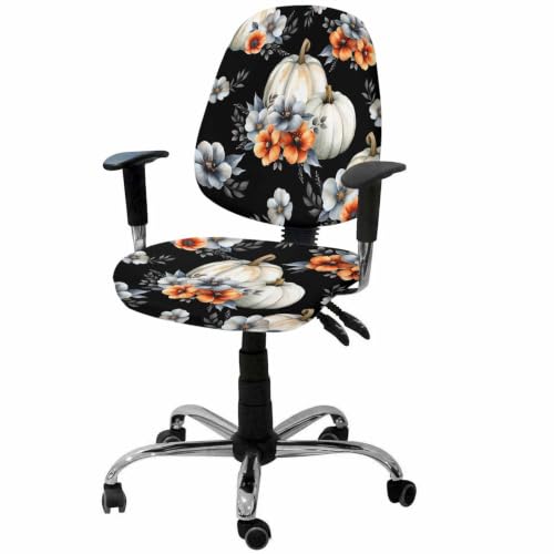 Savannan Office Chair Cover, Watercolor Fall Pumpkin Flower on Black Protective Stretch Elastic Universal Cover for Desk Task Chair,Computer Rotating Chair 1 Pcs Colorful Ombre Floral