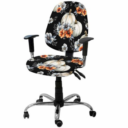 Savannan Office Chair Cover, Watercolor Fall Pumpkin Flower on Black Protective Stretch Elastic Universal Cover for Desk Task Chair,Computer Rotating Chair 1 Pcs Colorful Ombre Floral