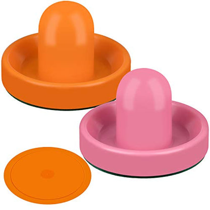 ONE250 Air Hockey Pushers and Red Air Hockey Pucks, Goal Handles Paddles Replacement Accessories for Game Tables (4 Striker, 4 Puck Pack) - color: Orange & Pink
