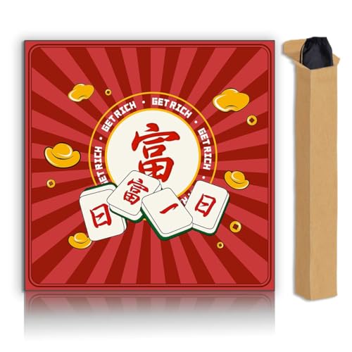 Mahjong Mat, Non-Slip Noise Reducing Game Mat, 31.5 Inch Mahjong Table Mat,Mahjong Mat with Cloth Bag and Carton Storage,Suitable for Mahjong, Dominoes, Solitaire and Other Games. (Rich-Red) - color: Rich-red