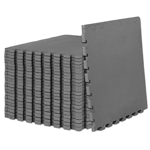 ProsourceFit Weaved Pattern Extra Thick Exercise Puzzle Mat ¾-inch, EVA Foam Interlocking Tiles for Protective, Cushioned Flooring for Home and Gym Equipment; Grey, 96 SQ FT, 24 Tiles - color: Grey, size: 24 Pack (96 SQ FT)