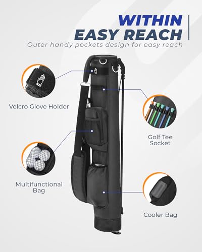 Golf Lightweight Stand Bag, Portable Golf Carry Bag with Insulated Cooler Pocket, Easy to Carry and Ideal for Driving Range, Pitch n Putt, Par 3, Executive Courses - color: Black