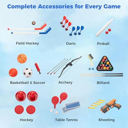 GYMAX Multi Game Table, 10 in 1 Combo Game Table Includes Table Tennis, Basketball, Soccer, Hockey, Archery, Shooting, Darts & Pinball for Home, Game Room, Friends & Family with Complete Accessories