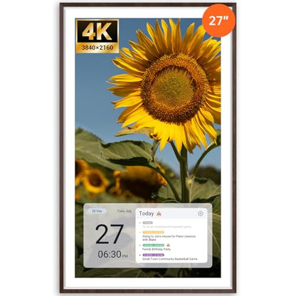 Apolosign 27-inch 4K Digital Calendar & Smart Family Wall Planner, No Subscription, Calendar & Dashboard Dual-Mode System, Shared Touchscreen Display with Calendar Sync, Chore Charts & Family Scheduling Hub, Wall Mount Included (Dark Oak) - color: Dark Oa