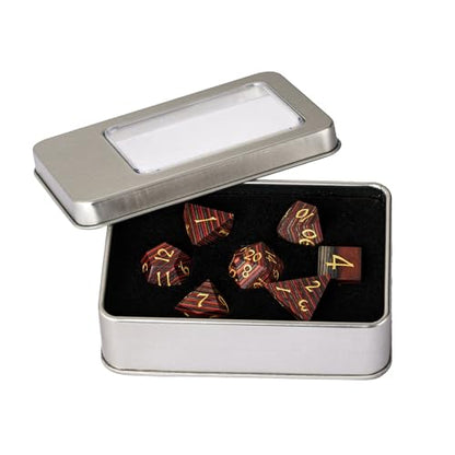 Wood DND Dice Set Red Orange Striped Handmade Wood Dice Set for Role Playing Games and Tabletop Game - color: Red Orange Grey Striped
