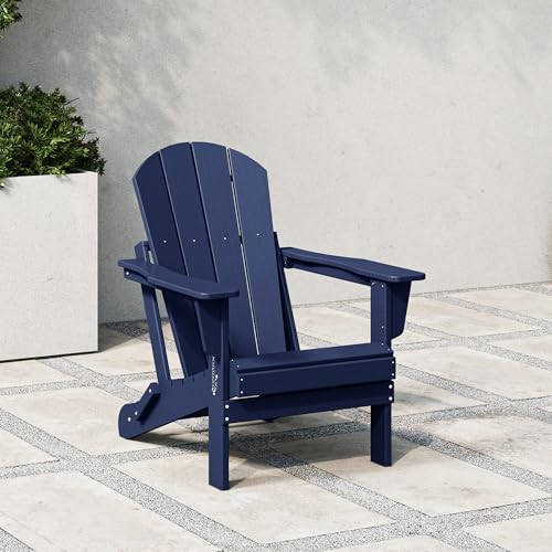 WestinTrends Malibu HDPE Outdoor Patio Folding Poly Adirondack Chair, Navy Blue - color: Navy Blue, size: 1 Chair