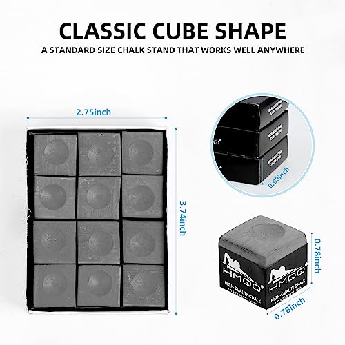HMQQ Pool Cue Chalk – 12 Pack Billiard Chalk, Low Dust & Anti-Slip Cue Chalk for Smooth, Accurate Shots – 6 Colors Available for Pool Lovers, Home Tables & Clubs - color: Gray