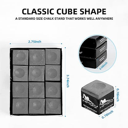 HMQQ Pool Cue Chalk – 12 Pack Billiard Chalk, Low Dust & Anti-Slip Cue Chalk for Smooth, Accurate Shots – 6 Colors Available for Pool Lovers, Home Tables & Clubs - color: Gray