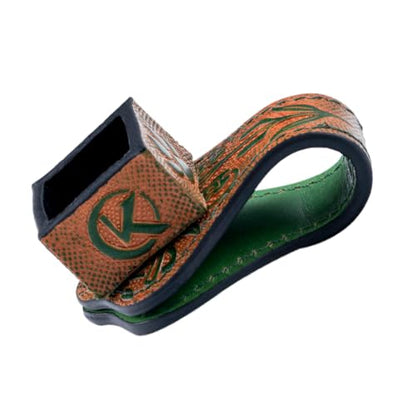 KONLLEN Leather Engraved Chalk Holder Magnetic Vegetable Tanned Leather Pool Cue Snooker Silent Billiard Accessories - color: 03VT Holder-Round-Square Green