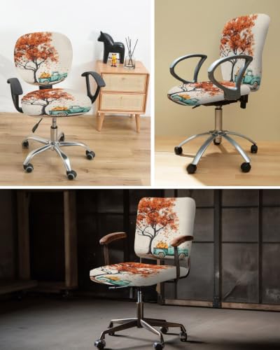Savannan Office Chair Cover, Fall Orange Maple Tree Pumpkin Protective Stretch Elastic Universal Cover for Desk Task Chair,Computer Rotating Chair 1 Pcs Farm Truck Retro Linen