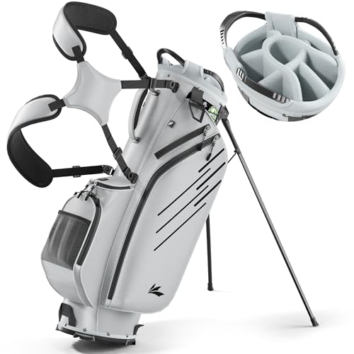 8-Way Golf Stand Bag, Lightweight Golf Bag with Dual Strap & Full-Length Dividers, Portable Golf Club Carry Bag with Multiple Pockets, Waterproof Rain Hood for Men Women - color: Silver Gray