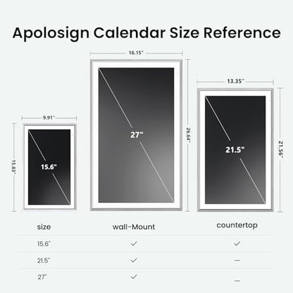Apolosign 15.6-inch Digital Family Calendar, No Subscription Fee, Smart Wall Planner with Calendar Sync, Chore Chart & Touchscreen Display for Busy Families, Dual Mode, with Stand (Gray) - color: Gray