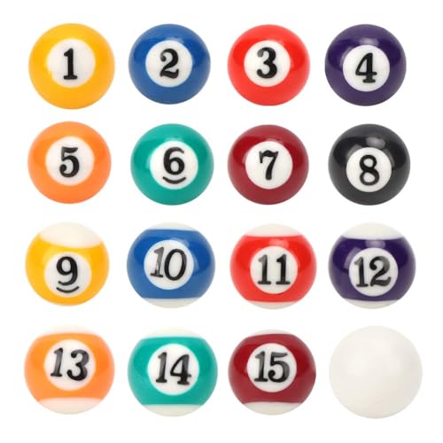 16PCS Billiard Ball Mini Size 2.5cm/0.98inch Resin Pool Balls Set Pool Table Accessories for Replacement