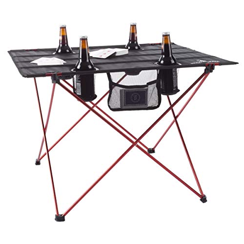 Camp Table - Outdoor Folding Table with 4 Cupholders and Carrying Bag for Camping, Beach, Picnic, Sporting Events, and More by Wakeman Outdoors | Outdoor - style: 4 Cupholders