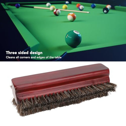 Billiard Table Brush, 3 Sided Horse Hair Cleaner Pool Table Wood Handle for Corners Edges Home Game Room Commercial Maintenance