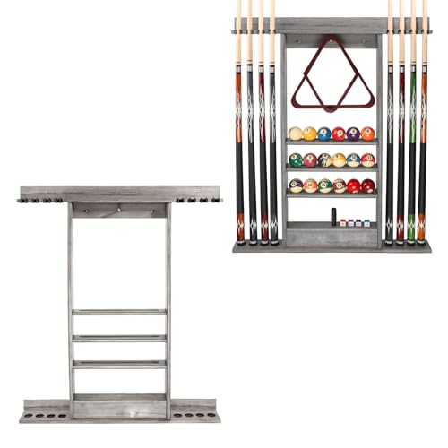 SUPERDIAMOND 8 Pool Stick Holder, Wall Mount Pool Cue Rack for Pool Table Accessories, Made of 100% Solid Wood Billiard Cue Holder Wall Mounted Display Stand for Game Room (Holds 8 Cues & Grey) - size: 8 Cues, style: SU-wa-8 Cue Racks-grey