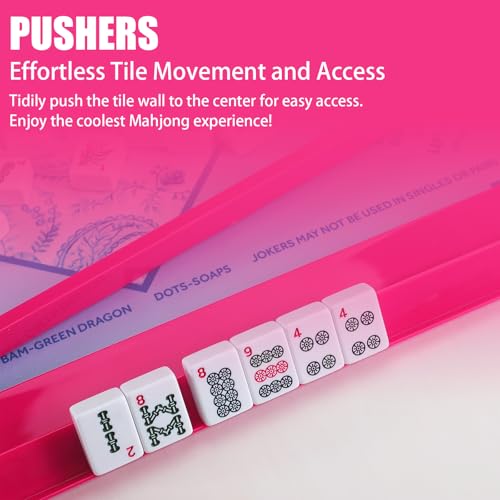 4 Pcs 18.7 Inch Hot Pink Acrylic Mahjong Tile Racks with Pushers for Game Night American Mahjong Racks Tile Set for Mah Jong Lovers and Beginners - color: Hot Pink