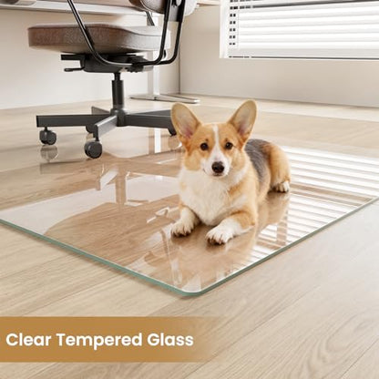 48"x60" Chair mat for Carpet, Tempered Glass Office Chair Mat with Round Corner, Desk Chair Mat for Carpet/Hardwood Floor-with 6 Anti-Slip Pads - size: 48x60