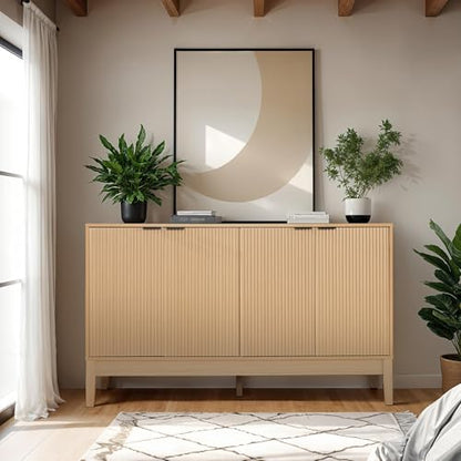 Best Choice Products 55" Modern 4-Door Sideboard Storage Cabinet, Buffet, Media Cabinet, Cupboard, Entryway Accent Table, Bookcase w/Reed Panels and Adjustable Shelves – Natural - color: Natural