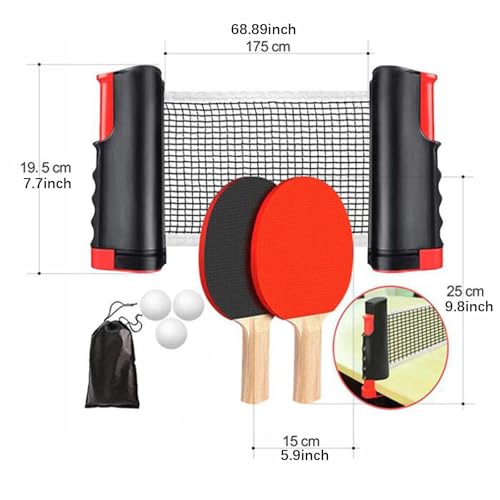 Ping Pong Paddles Set Rackets and Balls Pingpong Paddle Portable Retractable Net with Posts Table Tennis Set for Outdoor - color: Black