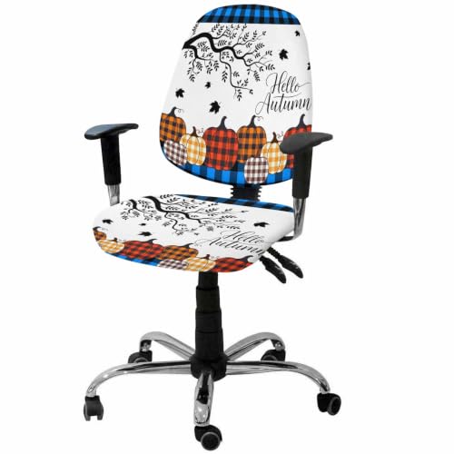 Savannan Office Chair Cover, Colorful Buffalo Check Pumpkin Protective Stretch Elastic Universal Cover for Desk Task Chair,Computer Rotating Chair 1 Pcs Autumn Maple Leaf Blue Plaid