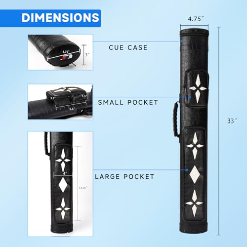 GSE Games & Sports Expert 2x2 Deluxe Hard Billiard Pool Cue Stick Carrying Case, Billiard Cue Case, Billiards Accessories (Several Colors Available) - color: Deluxe Oval - Black/White Star