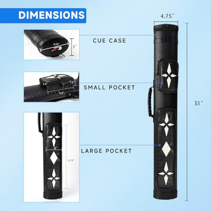GSE Games & Sports Expert 2x2 Deluxe Hard Billiard Pool Cue Stick Carrying Case, Billiard Cue Case, Billiards Accessories (Several Colors Available) - color: Deluxe Oval - Black/White Star