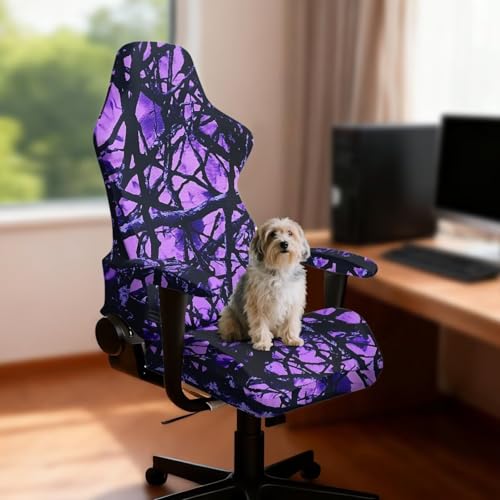 Purple Camouflage Hunting Print 4 Pcs Gaming Chair Covers Slipcovers with Armrest Covers Breathable Soft Computer Chair Cover Stretch Gamer Chair Cover Cat Scratch Proof - color: Purple Camouflage Hunting
