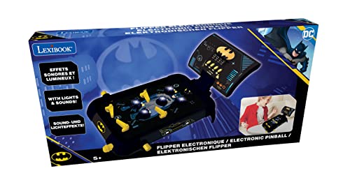 LEXiBOOK Batman Electronic Pinball Machine, Fun Sounds and Light Effects, 5 Obstacles, Works with 3 LR14 Batteries, Black/Yellow, JG610BAT - style: Batman
