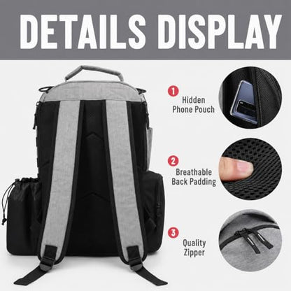 Disc Golf Bag, Durable Disc Golf Backpack Holds 22+ Discs, Large Capacity with Multiple Storage Pockets - color: Grey