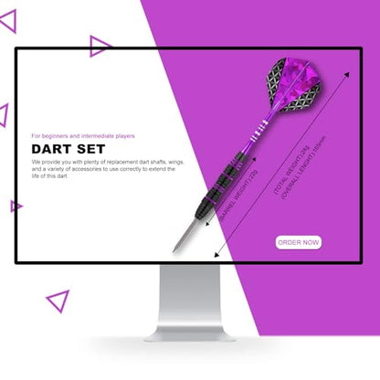 Dart Metal Tip Set 3 Aluminum Dart Shafts Steel Tip Dart Set Professional Darts Steel Tip Set + Extra 3 Dart Flights 3 Replace Plastic Shafts - color: black purple