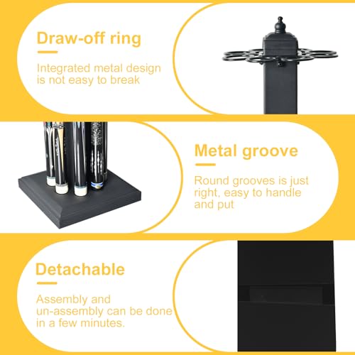 CROWN ME Pool Stick Holder Billiard Cue Rack Holds 8 Sticks Floor Stand metal billiard cue rack, pool cue holder-Finish Black - color: Black
