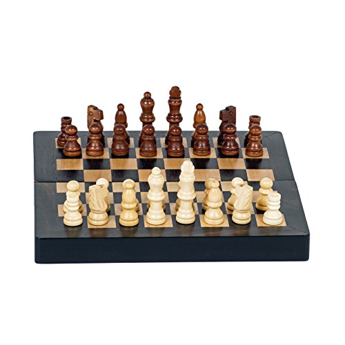 WE Games Travel Magnetic Folding Black Stained Wooden Chess Set - Portable Chessboard, Perfect Travel Chess Set for Adults, 8 inches