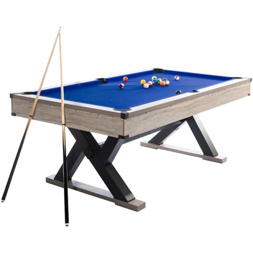 84" Billiard Table Set, Industrial 7FT Pool Table Includes 2 Cue Sticks, 16 Balls, 2 Chalk, Rack & Brush, K-Leg Design for Home, Basement, Office, Apartment, Game Room & Recreational Spaces, Red - color: Blue Cloth