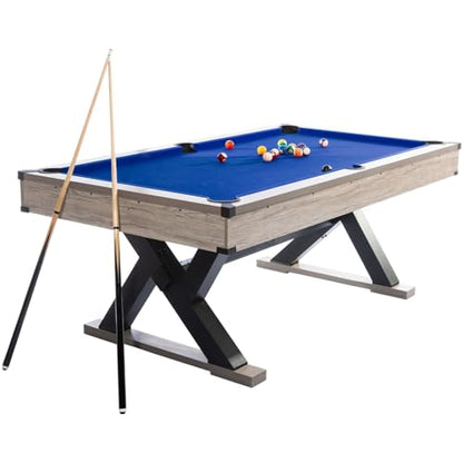 84" Billiard Table Set, Industrial 7FT Pool Table Includes 2 Cue Sticks, 16 Balls, 2 Chalk, Rack & Brush, K-Leg Design for Home, Basement, Office, Apartment, Game Room & Recreational Spaces, Red - color: Blue Cloth