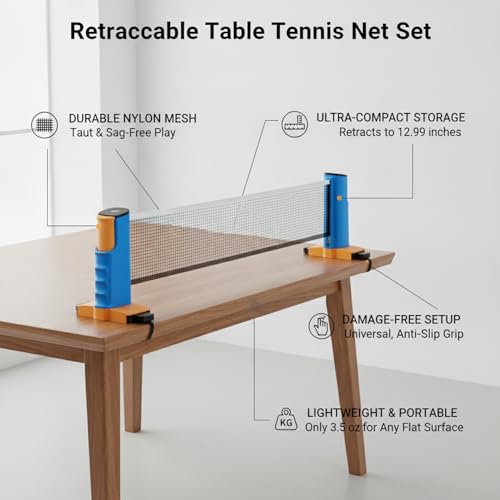 Retractable Table Tennis Net Set, Portable Nylon Ping Pong Net for Flat Surfaces, Damage-Free Setup - color: Blue