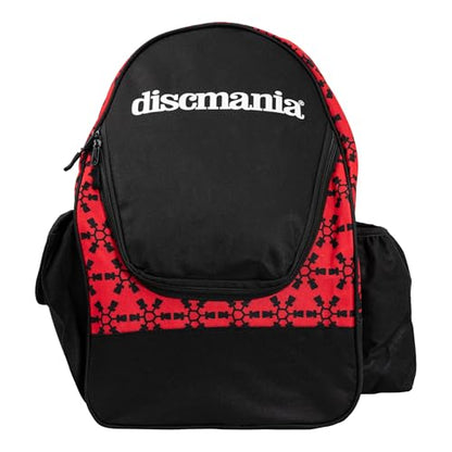 Discmania Fanatic Go Disc Golf Backpack | 18 Capacity + Top Pocket for 2 Putters | Lightweight, Durable Disc Golf Bag | Tall Side Pocket, Bottle Holder | Padded Straps & Water-Resistant Shell - color: Red