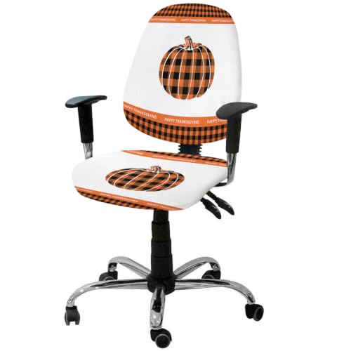Savannan Office Chair Cover, Fall Pumpkin Thanksgiving Orange Buffalo Plaid Protective Stretch Elastic Universal Cover for Desk Task Chair,Computer Rotating Chair 1 Pcs Autumn Fruit Black Check