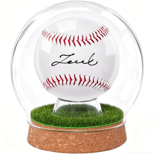 Real Glass Baseball Display Case - UV Protected Dome Tabletop Box with Cork Base & Faux Grass for a Single Official, Signed or Game-Used Baseball (Cloche Dome)