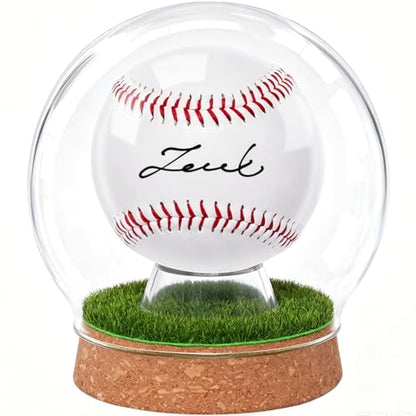 Real Glass Baseball Display Case - UV Protected Dome Tabletop Box with Cork Base & Faux Grass for a Single Official, Signed or Game-Used Baseball (Cloche Dome)
