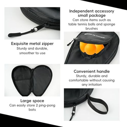 Ping Pong Paddle Cover Compatible with STIGA – Table Tennis Case for 2 Paddles & 7 Balls, Large Capacity Paddle Case with Separate Ball Pouch, Water-resistant & Shockproof Storage Bag