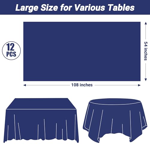 QZYL 12 PCS Navy Plastic Tablecloths, 54 in x 108 in Dinner Table Cloths, Rectangle Table Cover for Birthday Party Family Gathering Wedding - color: Navy, size: 12pcs 54x108 in