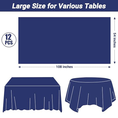 QZYL 12 PCS Navy Plastic Tablecloths, 54 in x 108 in Dinner Table Cloths, Rectangle Table Cover for Birthday Party Family Gathering Wedding - color: Navy, size: 12pcs 54x108 in