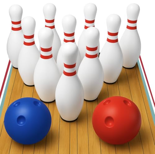 ActiveJoy - Classic & American Style Mini Kids Bowling Set - Bowling Games for Kids Indoor - Bowling Alley Toy with Lane, 10 pins, 2 Balls for Family & Friends - 2-5 Years Old - Classic Retro - color: Classic Retro