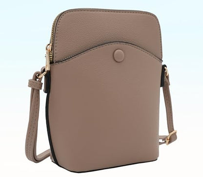 Solene Small Crossbody Bag with Gold Hardware, Mini Shoulder Purse with Adjustable Strap - color: Taupe