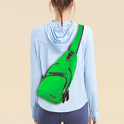 Seoky Rop Men Women Sling Backpack Nylon Water Resistant Shoulder Chest Crossbody Sling Bag with USB Charging Port - color: Green