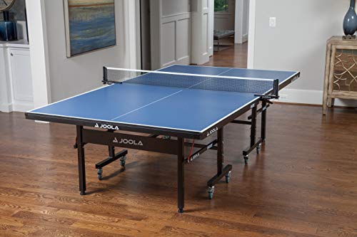 JOOLA Inside Professional MDF Indoor Ping Pong Table with Quick Clamp Table Tennis Net and Post Set - 10 Minute Easy Assembly - Tournament Quality - Foldable with Single Player Playback Mode - color: 18mm Blue