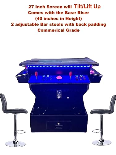 Top Us Video Arcades Full Size Commercial Grade Cocktail Arcade Machine Games Lift Up / Tilt Screen 4600 Games 26.5 Screen with Riser Tempered Glass 2 Stools Included 5 Year Warranty Black